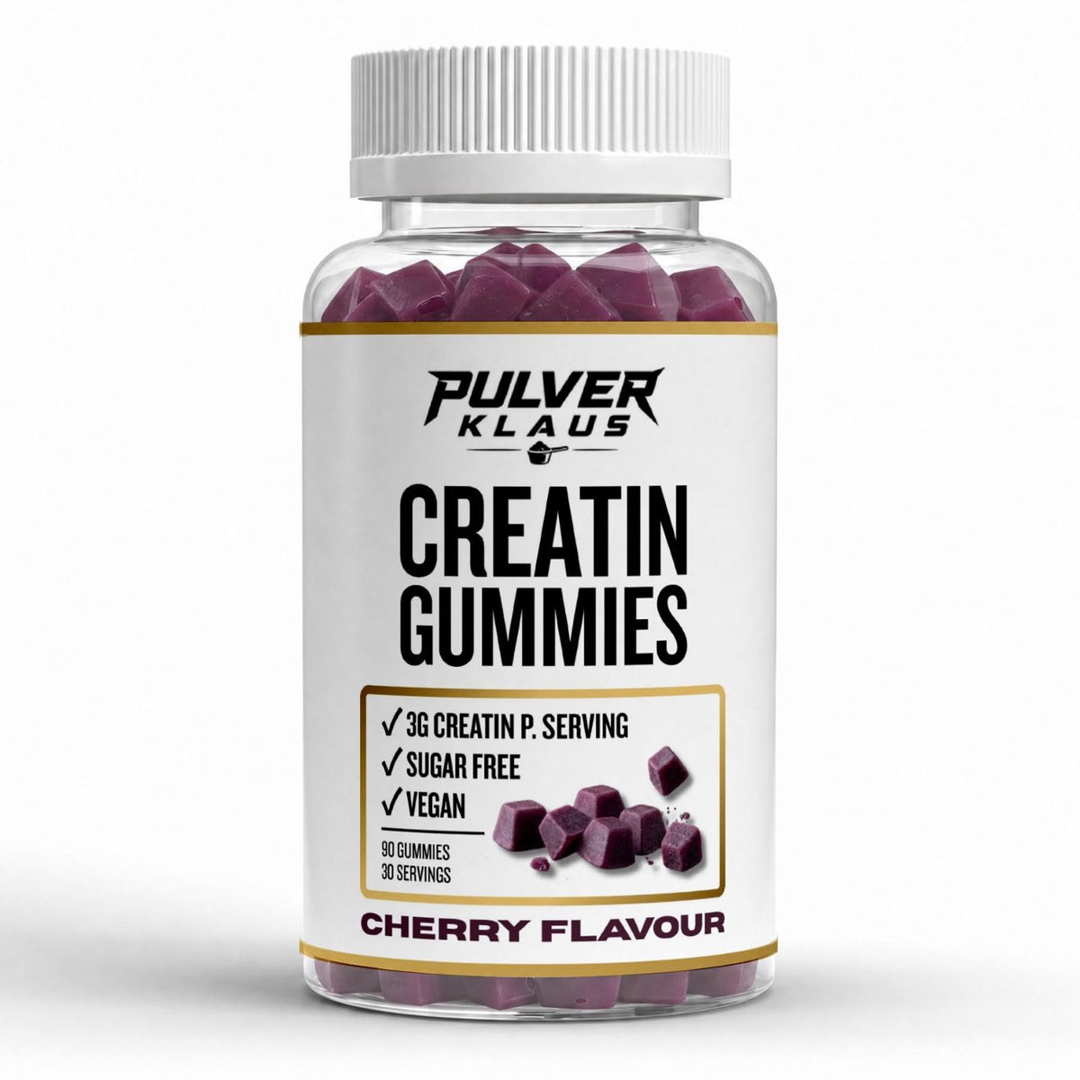 Pulver Klaus Creatin-Gummis Kirschgeschmack, ohne Zucker, 90 Stück, Glasflasche