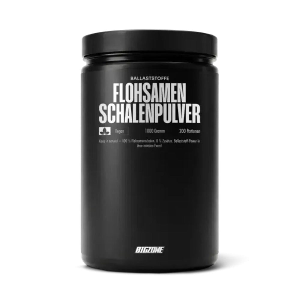 Big Zone Flohsamenschalenpulver im schwarzen Glas mit Deckel