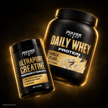 Proteinpulver-Set von Pulver Klaus: Daily Whey Vanilla Splash & Ultrapure Creatine