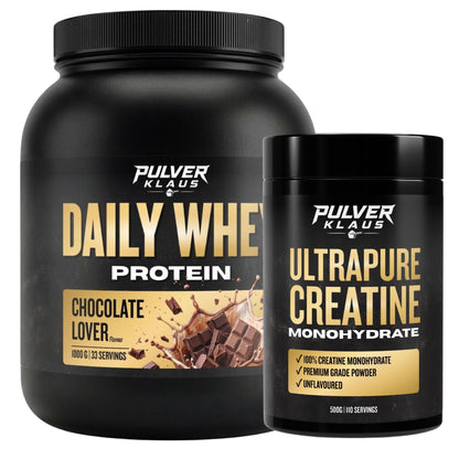Proteinpulver-Set von Pulver Klaus: Daily Whey Chocolate Lover & Ultrapure Creatine