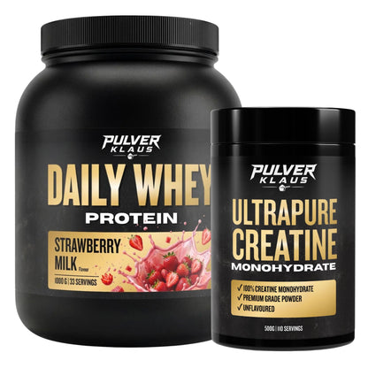 Proteinpulver-Set von Pulver Klaus: Daily Whey Strawberry Milk & Ultrapure Creatine