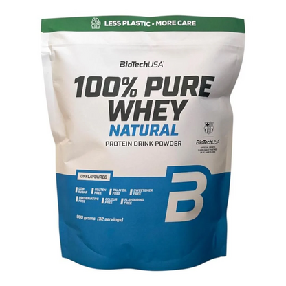 Whey-Proteinpulver im Beutel, Natural ohne Aroma, blau-weißer Beutel