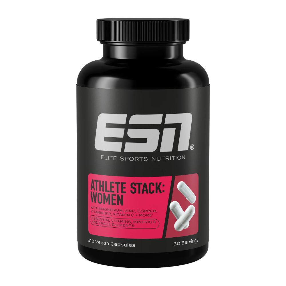 ESN Athlete Stack Women Nahrungsergänzung in schwarzer Dose, 210 vegan Kapseln